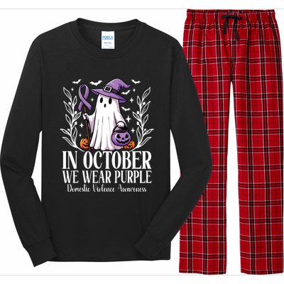 In October We Wear Purple Domestic Violence Ghost Halloween Long Sleeve Pajama Set