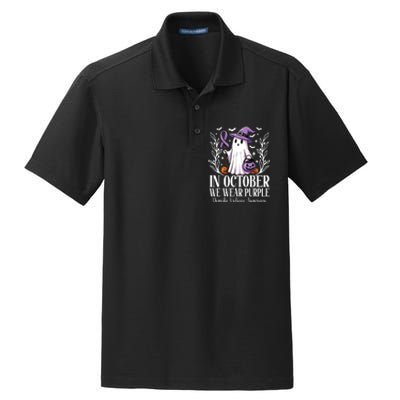 In October We Wear Purple Domestic Violence Ghost Halloween Dry Zone Grid Polo