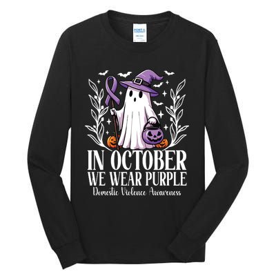 In October We Wear Purple Domestic Violence Ghost Halloween Tall Long Sleeve T-Shirt