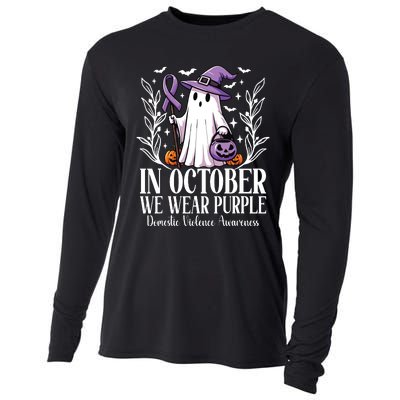 In October We Wear Purple Domestic Violence Ghost Halloween Cooling Performance Long Sleeve Crew