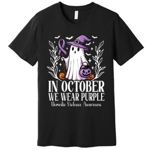 In October We Wear Purple Domestic Violence Ghost Halloween Premium T-Shirt