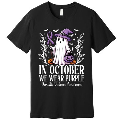 In October We Wear Purple Domestic Violence Ghost Halloween Premium T-Shirt