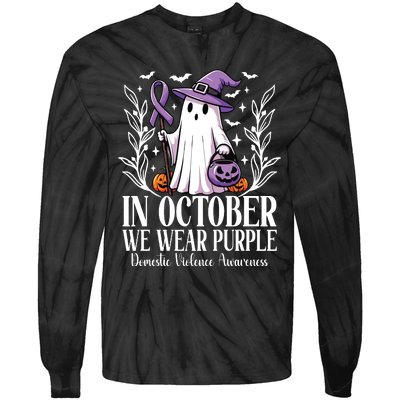 In October We Wear Purple Domestic Violence Ghost Halloween Tie-Dye Long Sleeve Shirt