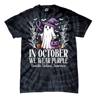 In October We Wear Purple Domestic Violence Ghost Halloween Tie-Dye T-Shirt