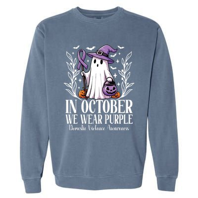 In October We Wear Purple Domestic Violence Ghost Halloween Garment-Dyed Sweatshirt