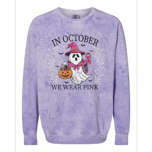 In October We Wear Pin.K Ghost Witch Breast Cancer Awareness Colorblast Crewneck Sweatshirt