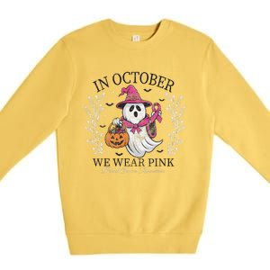 In October We Wear Pin.K Ghost Witch Breast Cancer Awareness Premium Crewneck Sweatshirt