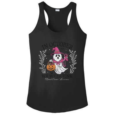 In October We Wear Pin.K Ghost Witch Breast Cancer Awareness Ladies PosiCharge Competitor Racerback Tank