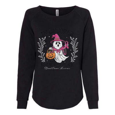 In October We Wear Pin.K Ghost Witch Breast Cancer Awareness Womens California Wash Sweatshirt