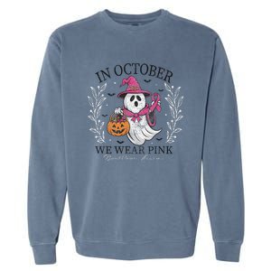 In October We Wear Pin.K Ghost Witch Breast Cancer Awareness Garment-Dyed Sweatshirt