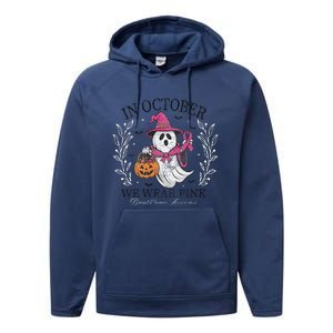 In October We Wear Pin.K Ghost Witch Breast Cancer Awareness Performance Fleece Hoodie