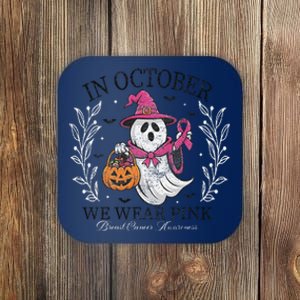 In October We Wear Pin.K Ghost Witch Breast Cancer Awareness Coaster