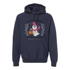 In October We Wear Pin.K Ghost Witch Breast Cancer Awareness Premium Hoodie