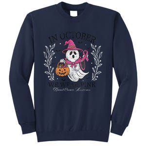 In October We Wear Pin.K Ghost Witch Breast Cancer Awareness Tall Sweatshirt