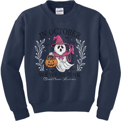 In October We Wear Pin.K Ghost Witch Breast Cancer Awareness Kids Sweatshirt