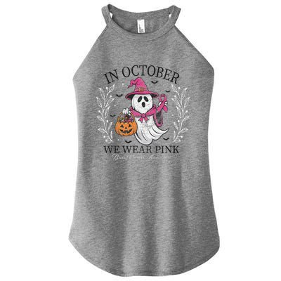 In October We Wear Pin.K Ghost Witch Breast Cancer Awareness Women’s Perfect Tri Rocker Tank