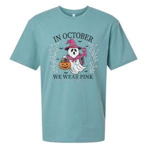 In October We Wear Pin.K Ghost Witch Breast Cancer Awareness Sueded Cloud Jersey T-Shirt