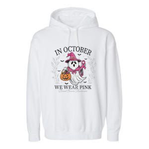 In October We Wear Pin.K Ghost Witch Breast Cancer Awareness Garment-Dyed Fleece Hoodie