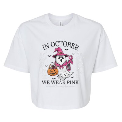 In October We Wear Pin.K Ghost Witch Breast Cancer Awareness Bella+Canvas Jersey Crop Tee