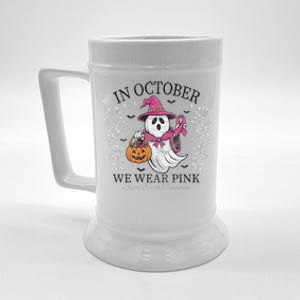 In October We Wear Pin.K Ghost Witch Breast Cancer Awareness Beer Stein