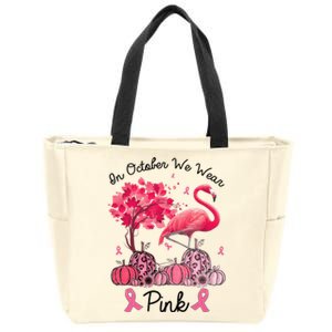 In October We Wear Pink_ Breast Cancer Awareness Flamingo Zip Tote Bag