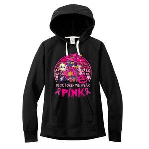 In October We Wear Pink Witch Cat Breast Cancer Awareness Women's Fleece Hoodie