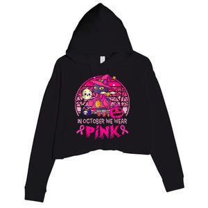 In October We Wear Pink Witch Cat Breast Cancer Awareness Crop Fleece Hoodie