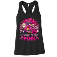 In October We Wear Pink Witch Cat Breast Cancer Awareness Women's Racerback Tank