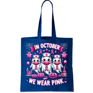 In October We Wear Nurse Ghost Halloween Breast Cancer Cute Gift Tote Bag