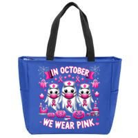 In October We Wear Nurse Ghost Halloween Breast Cancer Cute Gift Zip Tote Bag