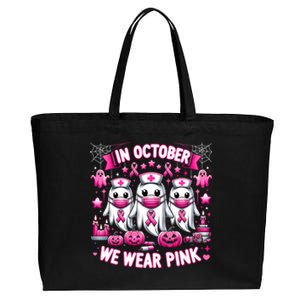 In October We Wear Nurse Ghost Halloween Breast Cancer Cute Gift Cotton Canvas Jumbo Tote