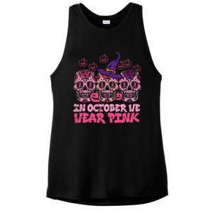 In October We Wear Pink Sugar Skull Halloween Breast Cancer Ladies PosiCharge Tri-Blend Wicking Tank