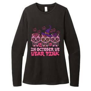 In October We Wear Pink Sugar Skull Halloween Breast Cancer Womens CVC Long Sleeve Shirt