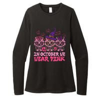 In October We Wear Pink Sugar Skull Halloween Breast Cancer Womens CVC Long Sleeve Shirt