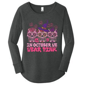 In October We Wear Pink Sugar Skull Halloween Breast Cancer Women's Perfect Tri Tunic Long Sleeve Shirt