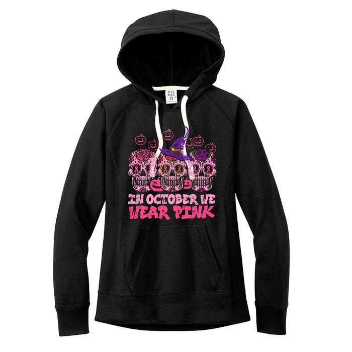 In October We Wear Pink Sugar Skull Halloween Breast Cancer Women's Fleece Hoodie