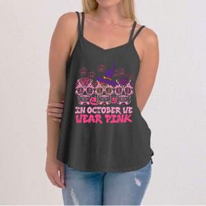 In October We Wear Pink Sugar Skull Halloween Breast Cancer Women's Strappy Tank