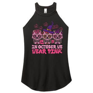 In October We Wear Pink Sugar Skull Halloween Breast Cancer Women's Perfect Tri Rocker Tank