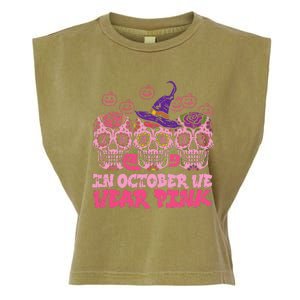 In October We Wear Pink Sugar Skull Halloween Breast Cancer Garment-Dyed Women's Muscle Tee