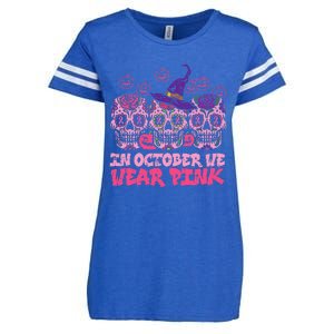 In October We Wear Pink Sugar Skull Halloween Breast Cancer Enza Ladies Jersey Football T-Shirt