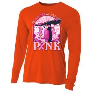 In October We Wear Pink Sugar Skull Lady Breast Cancer Awareness Cooling Performance Long Sleeve Crew