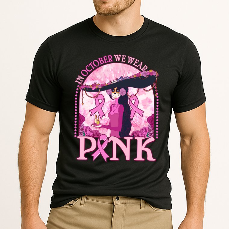 In October We Wear Pink Sugar Skull Lady Breast Cancer Awareness Cooling Performance Crew T-Shirt