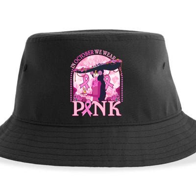 In October We Wear Pink Sugar Skull Lady Breast Cancer Awareness Sustainable Bucket Hat