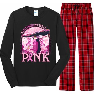 In October We Wear Pink Sugar Skull Lady Breast Cancer Awareness Long Sleeve Pajama Set