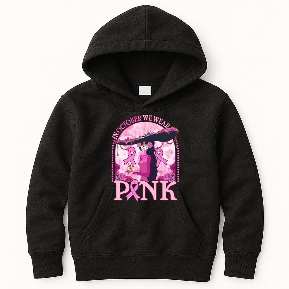 In October We Wear Pink Sugar Skull Lady Breast Cancer Awareness Kids Hoodie
