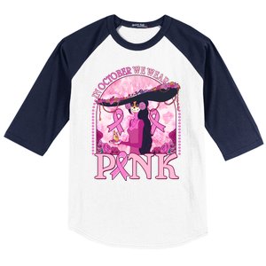 In October We Wear Pink Sugar Skull Lady Breast Cancer Awareness Baseball Sleeve Shirt