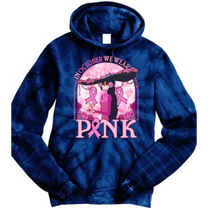 In October We Wear Pink Sugar Skull Lady Breast Cancer Awareness Tie Dye Hoodie