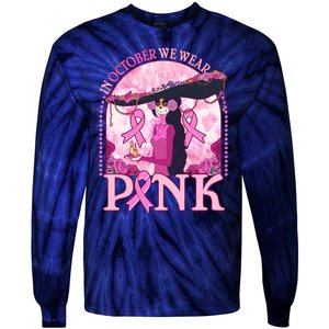 In October We Wear Pink Sugar Skull Lady Breast Cancer Awareness Tie-Dye Long Sleeve Shirt