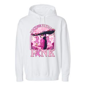 In October We Wear Pink Sugar Skull Lady Breast Cancer Awareness Garment-Dyed Fleece Hoodie