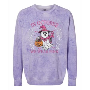 In October We Wear Pin.K Ghost Witch Breast Cancer Awareness Colorblast Crewneck Sweatshirt